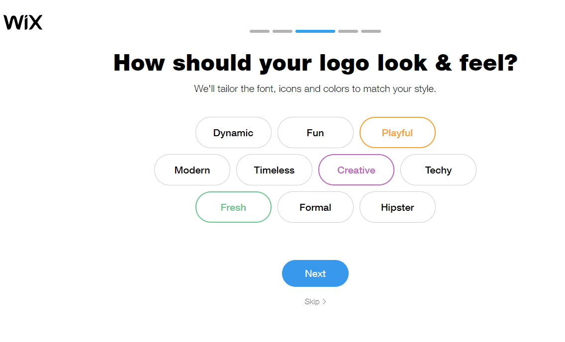 Captura de pantalla de Wix Logo Maker: apariencia y logotipo